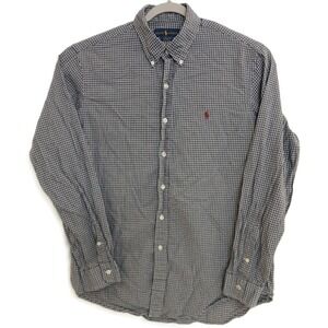 Ralph Lauren Shirt Mens Large Blue White Check Custom Fit Button Down Cotton‎